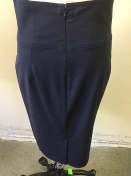 Womens, Skirt, Below Knee, THEORY, Navy Blue, Rayon, Spandex, Solid, 4, Wide Waist Band, Back Zipper, Back Slit, Straight