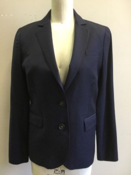 J. CREW, Navy Blue, Wool, Solid, Single Breasted, Collar Attached, Notched Lapel, 3 Pockets, 2 Buttons,