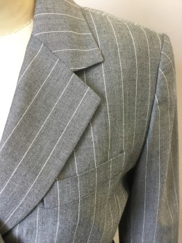 Womens, Suit, Jacket, TAHARI, Lt Gray, White, Rayon, Polyester, Stripes - Pin, B34, 6, Single Breasted, 4 Buttons, Notched Lapel, 3 Pockets,