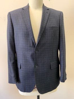 Mens, Sportcoat/Blazer, ROSETTI, Black, Navy Blue, Gray, Wool, Plaid, 46R, Notched Lapel, Single Breasted, 2 Buttons, 3 Pockets, Double Back Vent