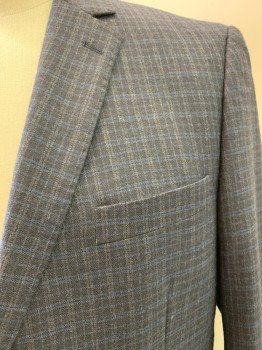 Mens, Sportcoat/Blazer, ROSETTI, Black, Navy Blue, Gray, Wool, Plaid, 46R, Notched Lapel, Single Breasted, 2 Buttons, 3 Pockets, Double Back Vent