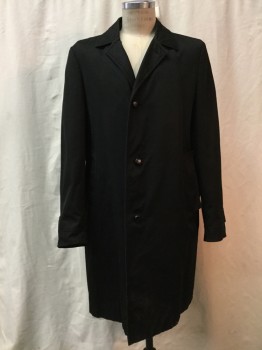 Mens, Coat, Trenchcoat, AQUASCUTUM, Black, Cotton, Solid, 44, Button Front, Notched Lapel, Collar Attached, 2 Buttons,