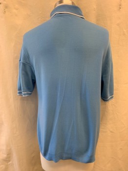 FOX7, Baby Blue, Polyester, Collar Attached, Short Sleeves, White Trim *Small Stain Next to Collar & Placket