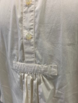 Mens, Historical Fiction Shirt, CASA D'ARTE, Off White, Cotton, Solid, 16.5, 1/4 Button Front Placket, Spread Collar Attached, Gathered Under Placket, Long Sleeves, Pleated at Shoulders, Button Cuff, Pleated at Back Neck, Aged/Dirty