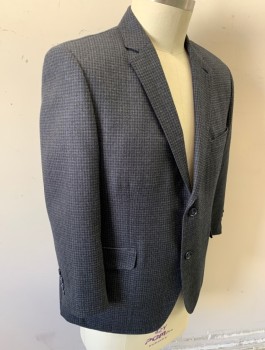 Mens, Sportcoat/Blazer, JIMMY AU, Charcoal Gray, Midnight Blue, Wool, Check , 43S, Single Breasted, Notched Lapel, 2 Buttons, 3 Pockets