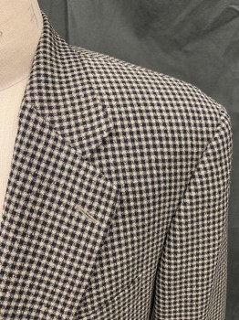 Mens, Blazer/Sport Co, LANZA COLLEZIONE, Black, Cream, Wool, Grid , 40R, Single Breasted, Collar Attached, Notched Lapel, 3 Pockets,
