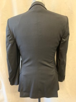 Mens, Sportcoat/Blazer, JIMMY AU, Black, Wool, Solid, 38S, Peaked Lapel, Satin Lapel, Single Breasted, Button Front, 2 Buttons, 1 Pockets, 2 Pockets