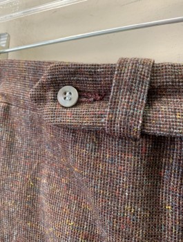 Mens, 1960s Vintage, Suit, Pants, DOVERSHIRE, Brown, Gray, Multi-color, Wool, Speckled, Stripes - Micro, Ins:32, W:32, Tiny Grid Pattern with Various Color Specks, Flat Front, Button Tab with Self Loop, Straight Leg, 4 Pockets, Early 1960's