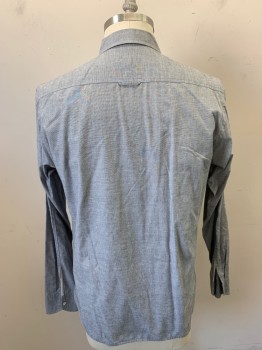 RAG & BONE, Gray, Cotton, Heathered, Birds Eye Weave, Button Front, Collar Attached, Long Sleeves, Button Cuff