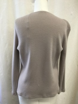 Womens, Sweater, ELIE TAHARI, Beige, Gold, Wool, Leather, M, Taupe/Glitter Leather Front, Draped Open Front, Solid Taupe Knit Back/Sleeves, Long Sleeves