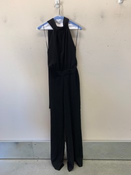 Womens, Jumpsuit, BLUE PEARL, Black, Polyester, Solid, 2, Halter/Ties, Open Back, Keyhole Bust, Zip Back