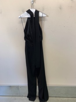 Womens, Jumpsuit, BLUE PEARL, Black, Polyester, Solid, 2, Halter/Ties, Open Back, Keyhole Bust, Zip Back