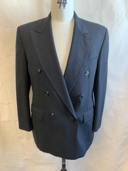 DI SILVER, Dk Gray, Wool, Peaked Lapel, Single Breasted, Button Front, 3 Pockets
