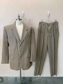 Mens, Suit, Jacket, Cintas, Beige, Black, Wool, 2 Color Weave, 44, 3 Buttons, Single Breasted, Notched Lapel, 3 Pockets