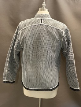 JAMES LONG, White, Black, Synthetic, Circles, Perforated Mesh, Stand Collar, Zip Front, Raglan L/S, Zipper, Front Pckts, White Piping, MULTIPLES