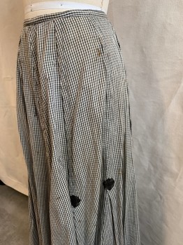 Womens, Dress, Piece 2, 1890s-1910s, NL, Black, White, Cotton, Check , W.26, Skirt - Aged, Brown Oil Like Stains, Knitted Black Flowers, 4 Hooks Down Right Side