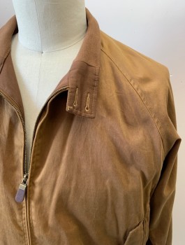 Mens, Casual Jacket, ORVIS, Chestnut Brown, Cotton, Elastane, Solid, L, L/S, Zip Front, 2 Bttns Collar, Side Pockets With Button Flaps, Elastic Waistband And Cuffs, Locker Loop, Leather Zipper Pull