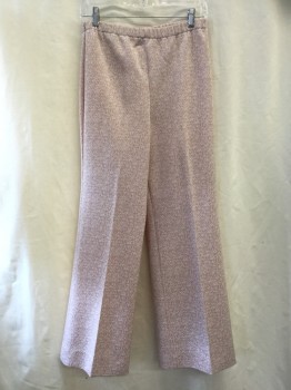 Womens, Pants, N/L, White, Tan Brown, Polyester, Abstract , W28, Elastic Waistband, Double Knit, Flared Leg, Light Smudge on Lower Left Leg