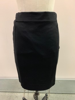 Womens, Skirt, Knee Length, DVF, Black, Viscose, Polyamide, Solid, 6, Pencil Skirt, Zip Side, 2 Zip Pockets