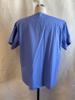 PREMIUM UNIFORMS, Cornflower Blue, Cotton, Solid, Short Sleeves, V-neck, 1 Pocket,