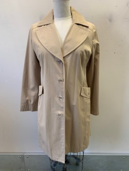 Womens, Coat, Trenchcoat, MICHAEL KORS, Khaki Brown, Poly/Cotton, L, C.A., Single Breasted, Button Front, 2 Pockets, Belted Back, *Missing Button On Right Pocket