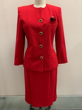 Womens, 1980s Vintage, Suit, Jacket, ALBERT NIPON, Cherry Red, Wool, Solid, B40, 12, W30, L/S, Button Front, Crew Neck, 3 Pockets, Attached Pocket Square