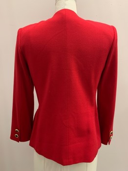 ALBERT NIPON, Cherry Red, Wool, Solid, L/S, Button Front, Crew Neck, 3 Pockets, Attached Pocket Square