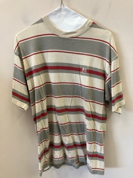 Mens, T-shirt, BRICE WEAR, Ch:42, Beige/burg/gray Horizontal Stripe, CN, S/S,