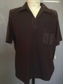 Mens, Polo Shirt, D'AVILA, Chocolate Brown, Synthetic, 1XL, Self Ribbed, V-neck, Short Sleeve,  1 Pocket,