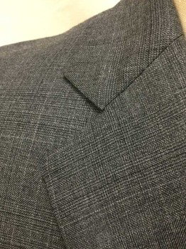Mens, Suit, Jacket, BROOKS BROTHERS, Gray, Dk Gray, Wool, Speckled, Plaid, 42L, Gray with Dark Gray Specks/Faint Plaid, Single Breasted, Notched Lapel, 2 Buttons, 3 Pockets, Black Lining