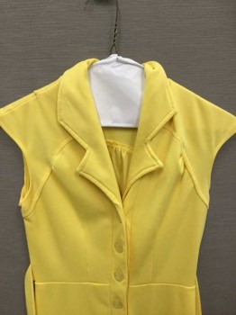 Womens, Jumpsuit, N/L, Yellow, Polyester, Solid, W:24, B:32, Tiny Cap Sleeves (Basically Sleeveless), 5 Button Placket, Notch Collar, Wide Leg, Self Ties At Waist,