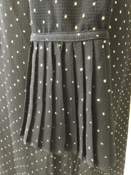 Womens, Dress, Long & 3/4 Sleeve, MICHAEL KORS, Black, Gold, Polyester, Elastane, Polka Dots, Small, Gold Glitter Dots, Button Front, Pleated Neck Ties, Long Sleeves with Pleated Cuffs
