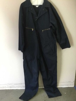 Mens, Coveralls Men, DICKIES, Navy Blue, Poly/Cotton, Solid, 48 Tal, Zip/Snap Front, Collar Attached, Cross Over Snap Neck, Long Sleeves, Multi Pocket, Pleated Back, Elastic Back Waist