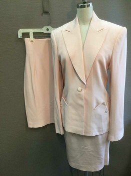 Womens, 1980s Vintage, Suit, Skirt, RICHARD TYLER, Lt Pink, Silk, Solid, W:27, First Skirt, Form Fitting, with 2 Darts On Each Side of Front Waist, Hem Just Above Knee, Invisible Zipper at Center Back,
