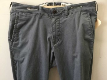 ABERCROMBIE & FITCH, Gray, Cotton, Solid, Flat Front, Zip Front, 5 Pockets,