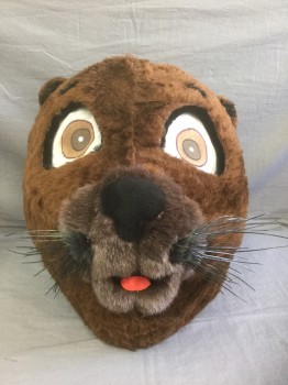 Unisex, Walkabout, N/L, Brown, Dk Brown, White, Black, Faux Fur, L200FOAM, Otter Walkabout Head: Brown Furry with White Mesh Cartoon Eyes, Open Mouth with Red Tongue, and Black Whiskers, Foam Base