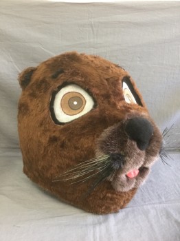 N/L, Brown, Dk Brown, White, Black, Faux Fur, L200FOAM, Otter Walkabout Head: Brown Furry with White Mesh Cartoon Eyes, Open Mouth with Red Tongue, and Black Whiskers, Foam Base