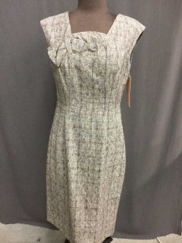 Womens, Dress, Sleeveless, CLASSIQUES, Lt Gray, Black, Gray, Brown, Cotton, Viscose, Plaid, Heathered, 4, Square Neck, Sleeveless, Back Zipper, Knee Length, Heathered Faint Plaid, See Photo Attached,