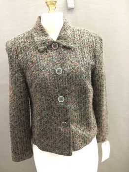 Womens, Blazer, REQUIREMENTS, Black, Olive Green, Rust Orange, Clay Orange, 6 , Boucle Knit, Collar Attached,  Button Front, 4 Buttons, Petite