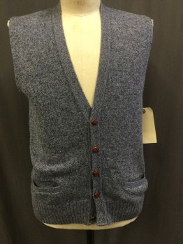 ROBERT BRUCE, Dusty Blue, Gray, Dusty Lavender, Wool, Heathered, V-neck, Button Front, 2 Pockets, Rib Knit Trim