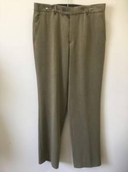 ALBERTO, Taupe, Polyester, Viscose, Solid, Flat Front, Button Tab Waist, Zip Fly, Straight Leg, 4 Pockets