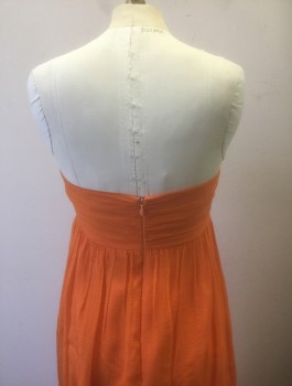 Womens, Evening Gown, MILLY, Orange, Silk, Solid, B:32", Size 6, Ribbed Texture Chiffon, Strapless, Empire Waist, Opaque Satin Under-Layer, Gathered/Knotted Detail at Bust with Self Bow Ties, Invisible Zipper at Center Back, Floor Length