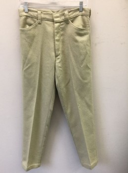 Mens, Slacks, A1 KOTZIN CO, Khaki Brown, Polyester, Solid, Ins:30, W:30, Textured Weave, Flat Front, Zip Fly, 4 Pockets, Slim Leg, Late 1960's