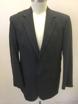 RAFAEL, Dk Gray, White, Wool, Dotted Pinstripes, Single Breasted, Notched Lapel, 2 Buttons, 3 Pockets, Solid Black Lining