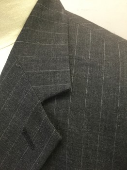 Mens, 1990s Vintage, Suit, Jacket, RAFAEL, Dk Gray, White, Wool, 42R, Dotted Pinstripes, Single Breasted, Notched Lapel, 2 Buttons, 3 Pockets, Solid Black Lining