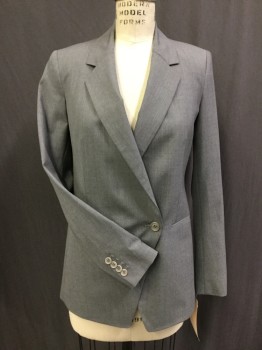 Womens, Blazer, THEORY, Lt Gray, Wool, Solid, 0, Double Breasted, Notched Lapel, 2 Pockets,
