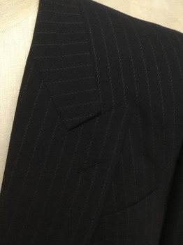 ITALIAN TAILORS, Navy Blue, White, Wool, Stripes - Pin, Double Breasted, Collar Attached, Peaked Lapel, 3 Pockets, 6 Buttons,