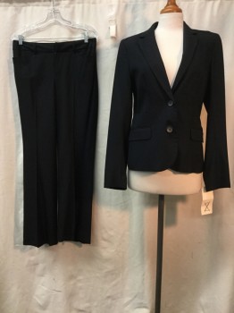 CLUB MONACO, Navy Blue, White, Wool, Spandex, Stripes - Pin, Notched Lapel, Collar Attached, 2 Buttons,  2 Pockets,