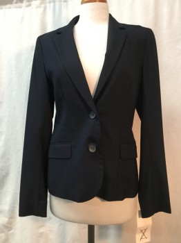 CLUB MONACO, Navy Blue, White, Wool, Spandex, Stripes - Pin, Notched Lapel, Collar Attached, 2 Buttons,  2 Pockets,