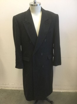 WOOL AND CASHMERE, Dk Gray, Wool, Cashmere, Solid, Double Breasted, Peaked Lapel, 3 Pockets, Solid Black Lining